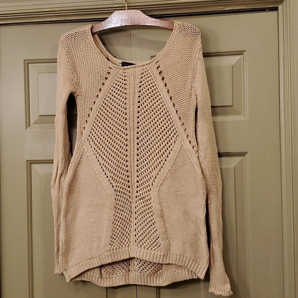 Love Token tan open knit sweater